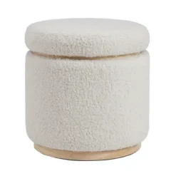 Benches & Ottomans-Kirkland's Home White Upholstered Wood Trim Ottoman White/Tan