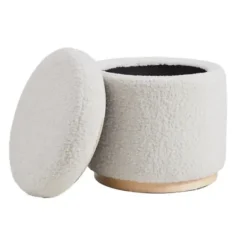 Benches & Ottomans-Kirkland's Home White Upholstered Wood Trim Ottoman White/Tan