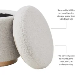 Benches & Ottomans-Kirkland's Home White Upholstered Wood Trim Ottoman White/Tan