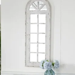 Decorative Mirrors-Kirkland's Home White Vintage Arched Windowpane Mirror