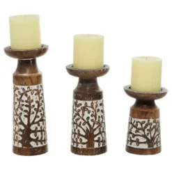 Candle Holders-Kirkland's Home White Washed Botanical Candle Holders, Set Of 3 White/Brown