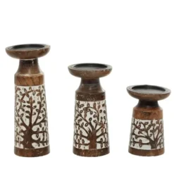 Candle Holders-Kirkland's Home White Washed Botanical Candle Holders, Set Of 3 White/Brown