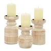 Candle Holders-Kirkland's Home White Washed Wood Carved Candle Holders, Set Of 3 White/Brown/Tan