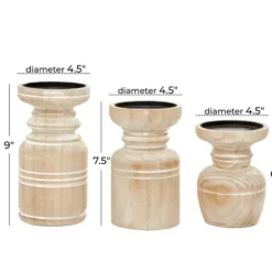 Candle Holders-Kirkland's Home White Washed Wood Carved Candle Holders, Set Of 3 White/Brown/Tan