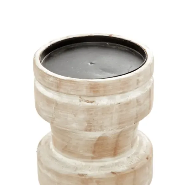 Candle Holders-Kirkland's Home White Washed Wood Column Candle Holders, Set Of 3 White/Brown/Tan