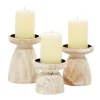 Candle Holders-Kirkland's Home White Washed Wood Cone Candle Holders, Set Of 3 White/Brown/Tan