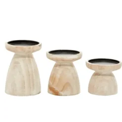 Candle Holders-Kirkland's Home White Washed Wood Cone Candle Holders, Set Of 3 White/Brown/Tan