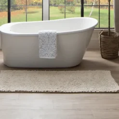 Bathroom Rugs-Kirkland's Home White With Stripe Reversible Bath Mat, 45 In. Gray