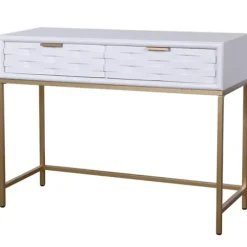 Console Tables-Kirkland's Home White Wood Basket Weave Console Table