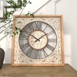 Clocks-Kirkland's Home White Wood Farmhouse Square Wall Clock