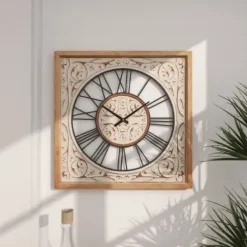 Clocks-Kirkland's Home White Wood Farmhouse Square Wall Clock