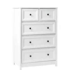Dressers & Chests-Kirkland's Home White Wood Five Framed Drawers Dresser