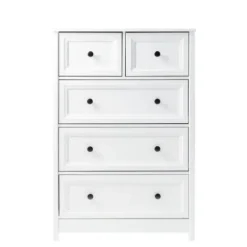 Dressers & Chests-Kirkland's Home White Wood Five Framed Drawers Dresser