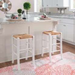 Bar Stools & Counter Height Stools-Kirkland's Home White Wood Grass Backless 2-Pc. Counter Stool Set Tan