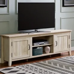 Tv Stands & Media Consoles-Kirkland's Home White Wood Grooved Door Tv Stand Ivory