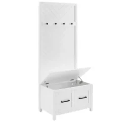 Entryway Furniture-Kirkland's Home White Wood Herringbone Hall Tree