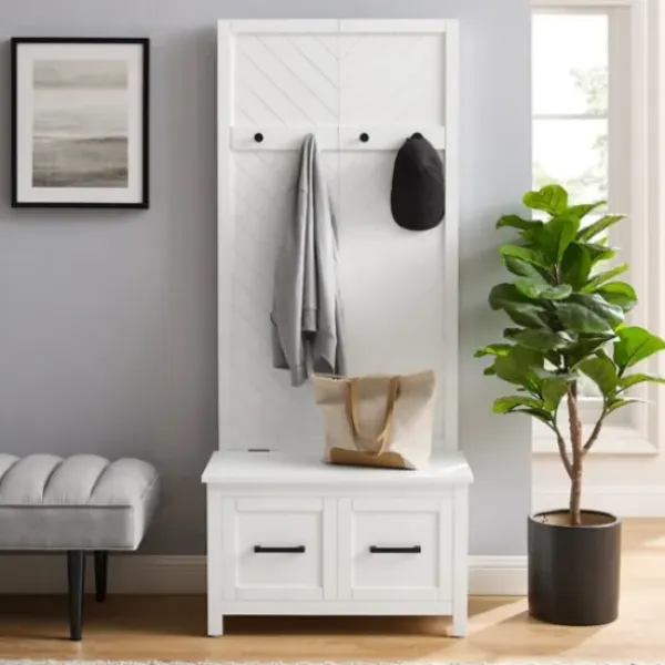 Entryway Furniture-Kirkland's Home White Wood Herringbone Hall Tree
