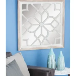 Decorative Mirrors-Kirkland's Home White Wood Lattice Overlay Mirror, 30X30 In.