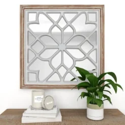 Decorative Mirrors-Kirkland's Home White Wood Lattice Overlay Mirror, 30X30 In.