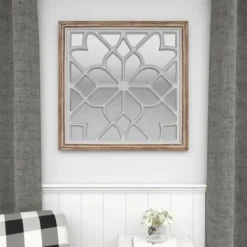 Decorative Mirrors-Kirkland's Home White Wood Lattice Overlay Mirror, 30X30 In.