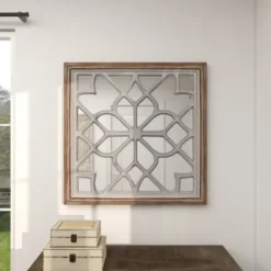 Decorative Mirrors-Kirkland's Home White Wood Lattice Overlay Mirror, 30X30 In.