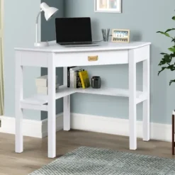 Office Furniture-Kirkland's Home White Wood Single Drawer Corner Desk