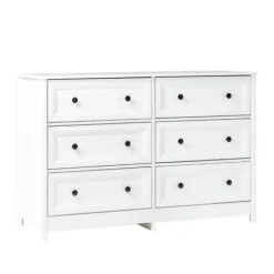 Dressers & Chests-Kirkland's Home White Wood Six Framed Drawers Dresser