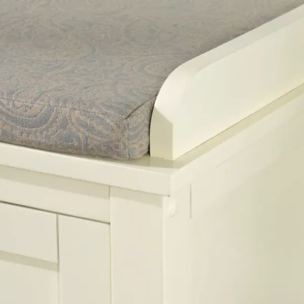 Benches & Ottomans-Kirkland's Home White Wood Upholstered Storage Bench White/Gray