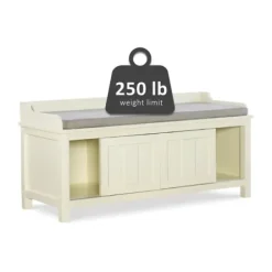 Benches & Ottomans-Kirkland's Home White Wood Upholstered Storage Bench White/Gray