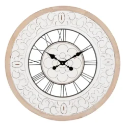 Clocks-Kirkland's Home White Wood Vintage Farmhouse Clock