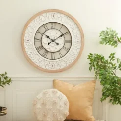 Clocks-Kirkland's Home White Wood Vintage Farmhouse Clock