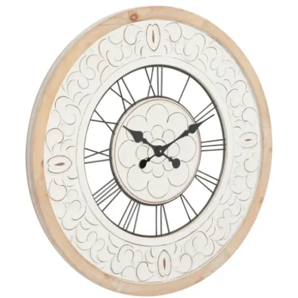Clocks-Kirkland's Home White Wood Vintage Farmhouse Clock