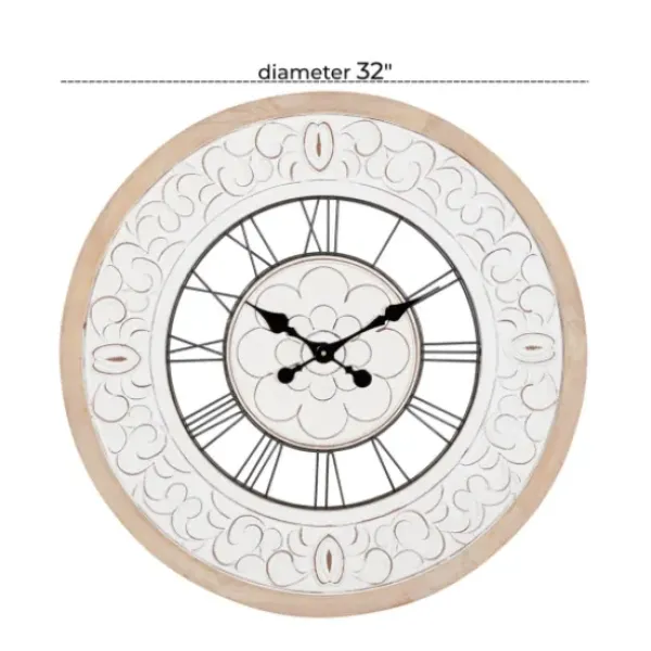 Clocks-Kirkland's Home White Wood Vintage Farmhouse Clock