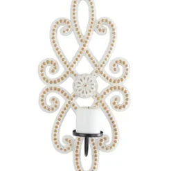 Sconces-Kirkland's Home Whitewash Beaded Scroll Sconce