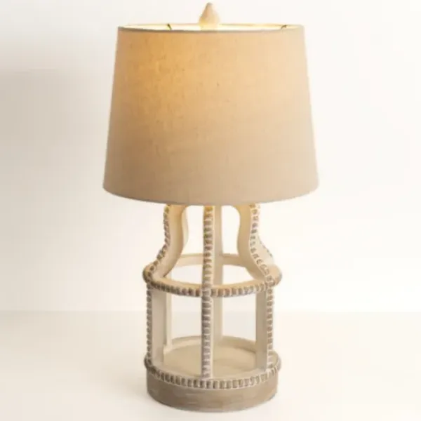 Table Lamps-Kirkland's Home Whitewash Open Beaded Table Lamp Tan