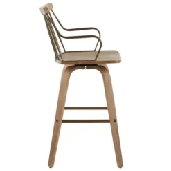 Bar Stools & Counter Height Stools-Kirkland's Home Whitewash Poplar Wood Swivel Counter Stool Tan