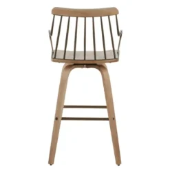 Bar Stools & Counter Height Stools-Kirkland's Home Whitewash Poplar Wood Swivel Counter Stool Tan