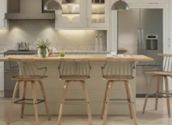Bar Stools & Counter Height Stools-Kirkland's Home Whitewash Poplar Wood Swivel Counter Stool Tan