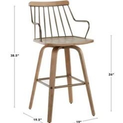 Bar Stools & Counter Height Stools-Kirkland's Home Whitewash Poplar Wood Swivel Counter Stool Tan