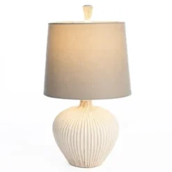 Table Lamps-Kirkland's Home Whitewash Ribbed Gourd Table Lamp Ivory