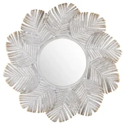 Decorative Mirrors-Kirkland's Home Whitewash Round Palm Leaf Wall Mirror