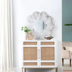 Decorative Mirrors-Kirkland's Home Whitewash Round Palm Leaf Wall Mirror