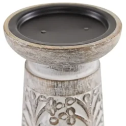 Candle Holders-Kirkland's Home Whitewashed Brown Carved Candle Holders, Set Of 3 White/Brown