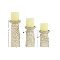 Candle Holders-Kirkland's Home Whitewashed Brown Carved Candle Holders, Set Of 3 White/Brown
