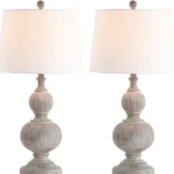 Table Lamps-Kirkland's Home Whitewashed Brown Carved 2-Pc. Table Lamp Set Ivory