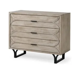 Dressers & Chests-Kirkland's Home Whitewashed Brown 3-Drawer Wood Chest