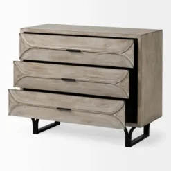 Dressers & Chests-Kirkland's Home Whitewashed Brown 3-Drawer Wood Chest
