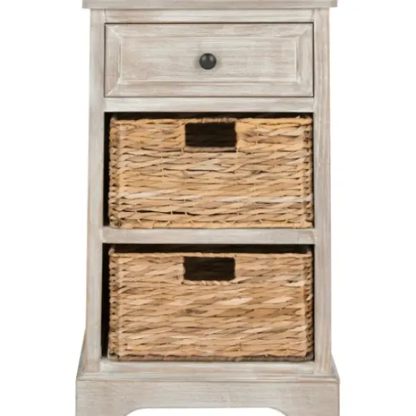 Accent & End Tables-Kirkland's Home Whitewashed Brown Wood Side Table With Baskets White/Brown