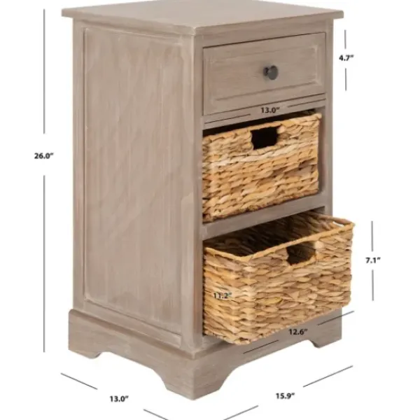 Accent & End Tables-Kirkland's Home Whitewashed Brown Wood Side Table With Baskets White/Brown