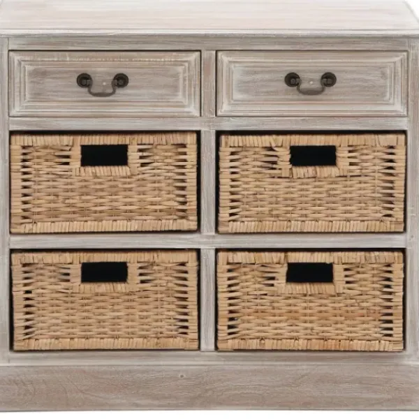 Entryway Furniture-Kirkland's Home Whitewashed Cabinet With Rattan Baskets Brown
